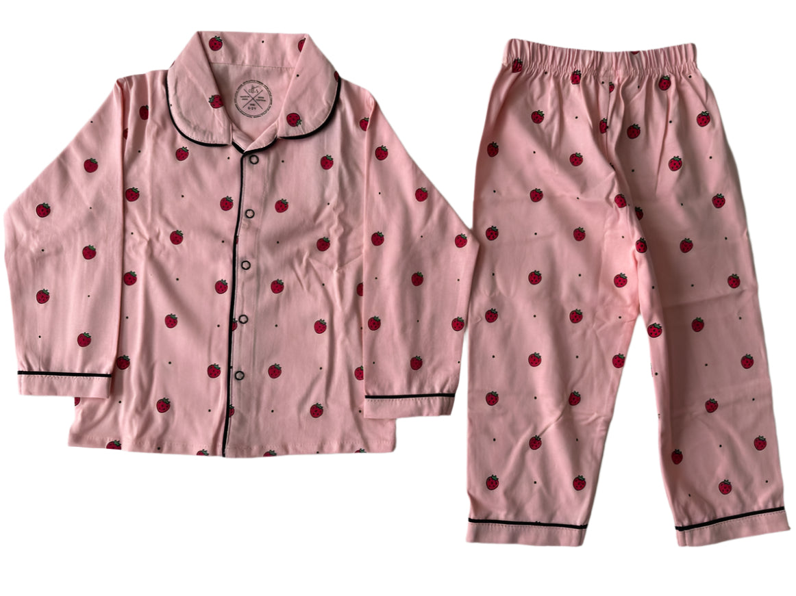 🌸 Strawberry Love Pajama Set – Soft Cotton Comfort for Baby Girls