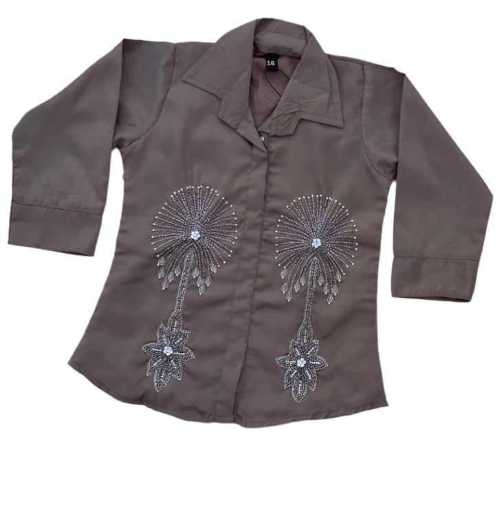 Elegant Satin Baby Set – Grey Embellished