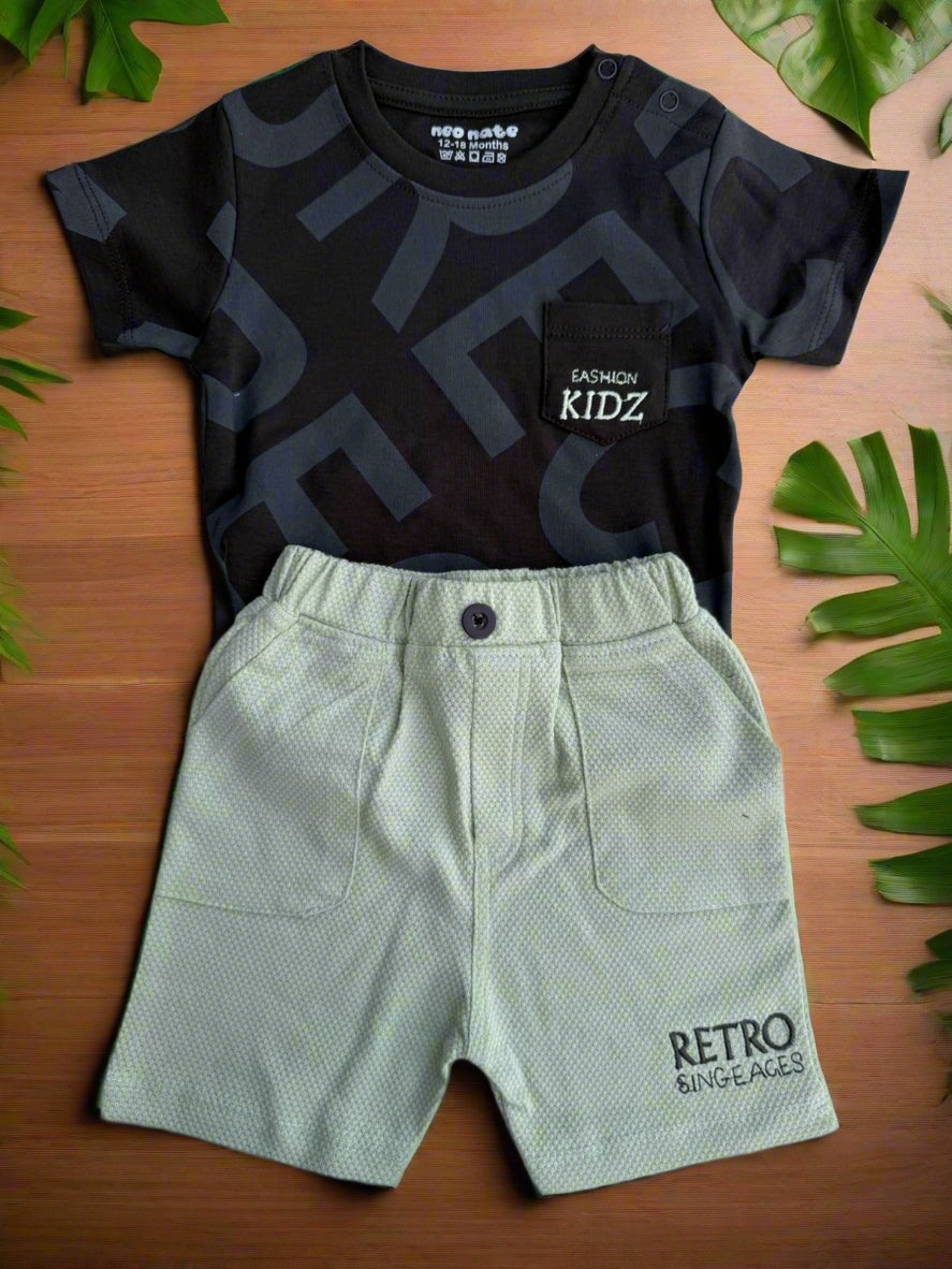 Retro Cool Kidz Set – Black Tee & Mint Shorts Combo