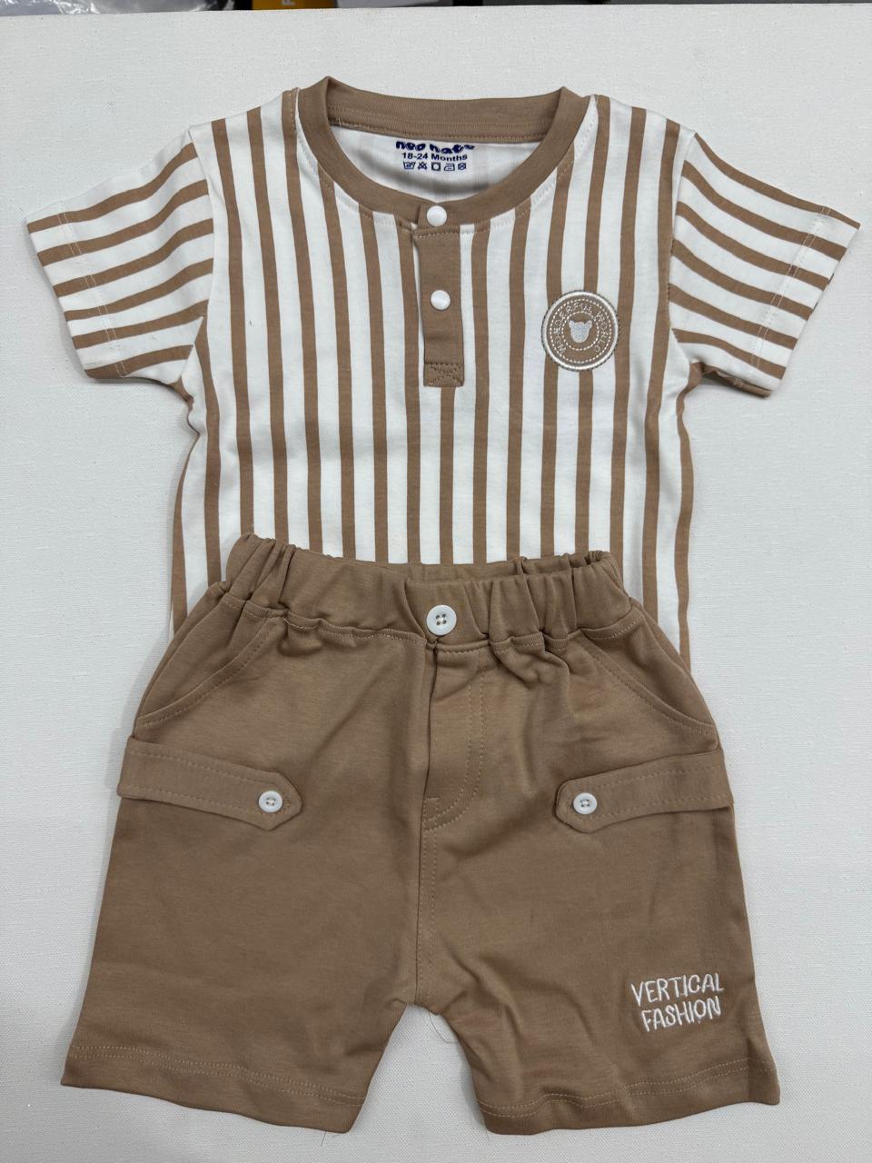 Soft green striped set with cute bear badge