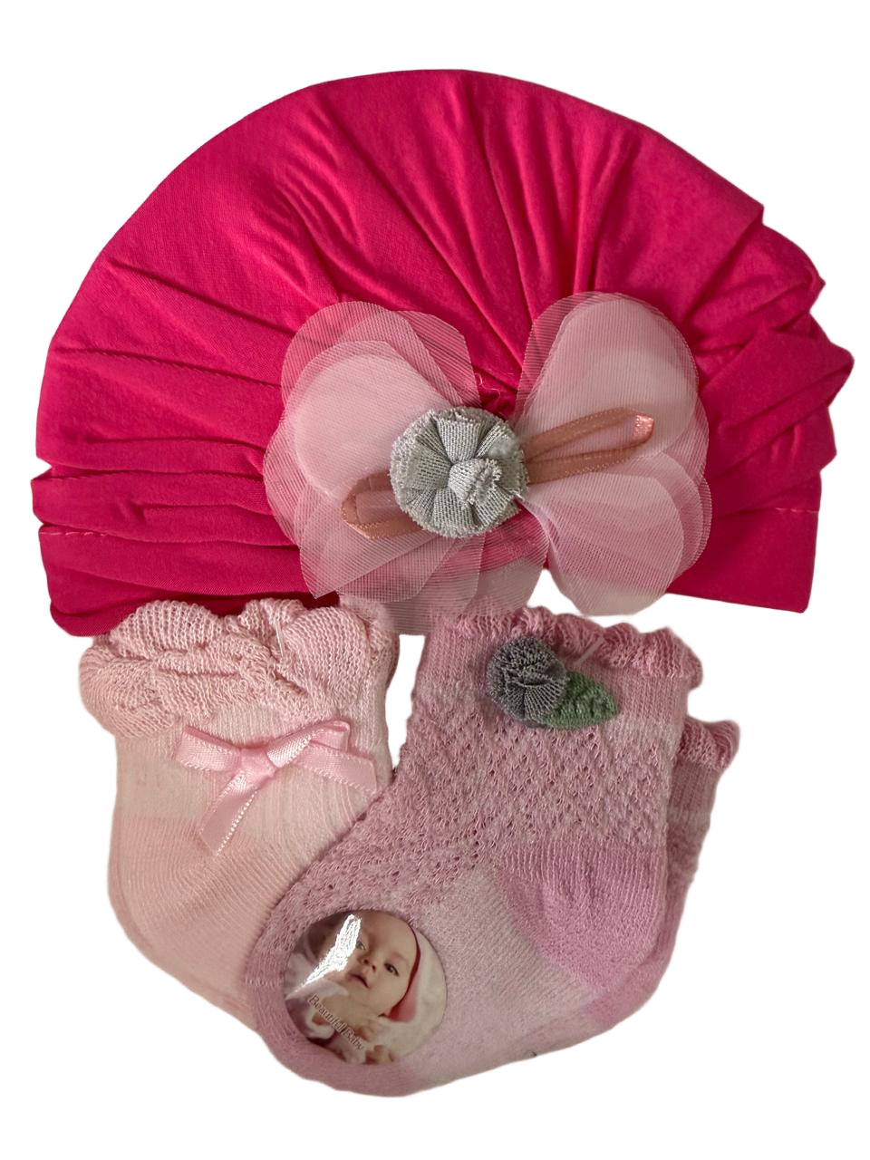 🌸 Baby Girl Cap & Socks Gift Set – Premium Comfort & Style 🌸