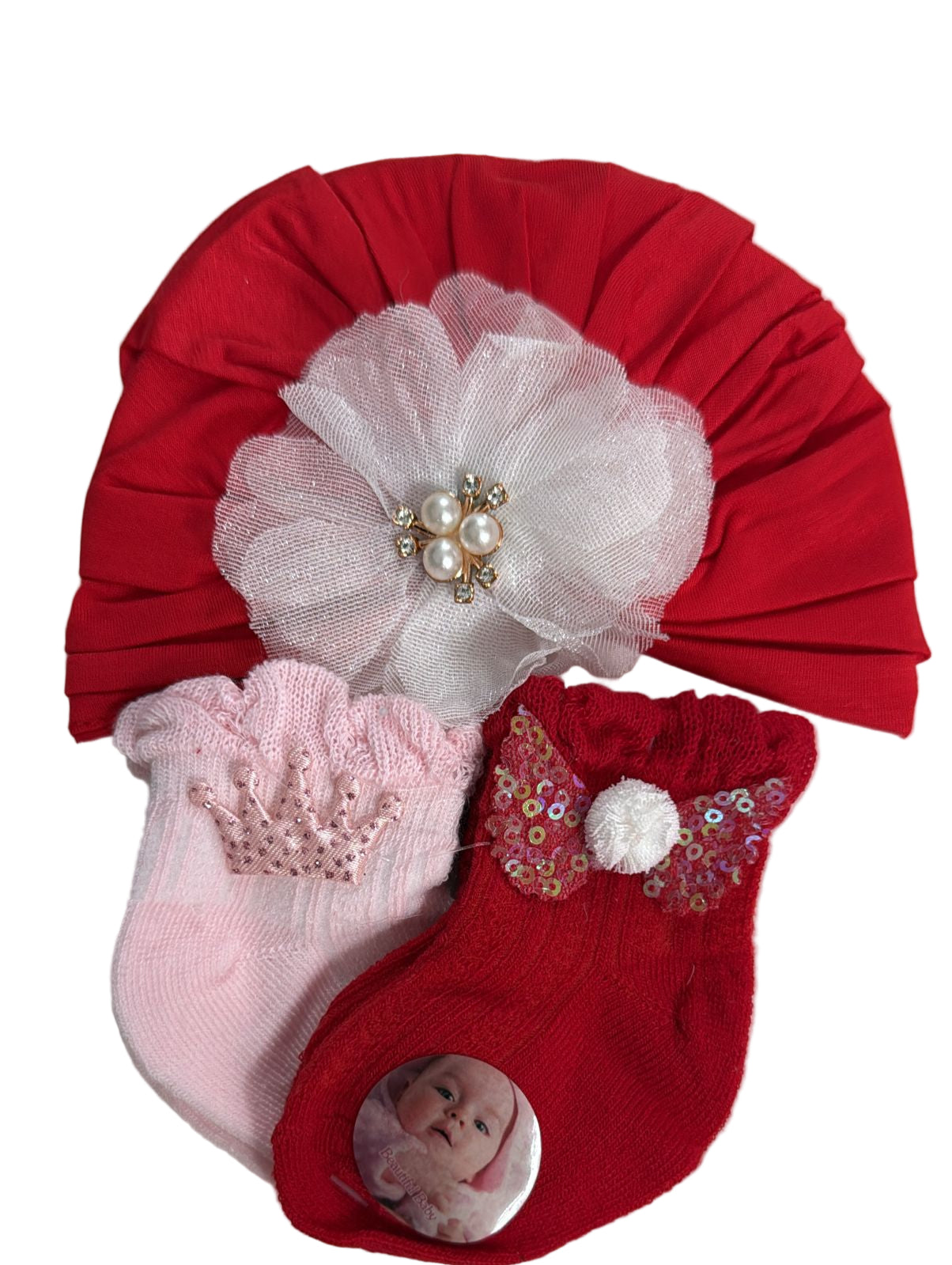 🎀 Baby Girl Gift Set – Cap & Socks Combo 🎀