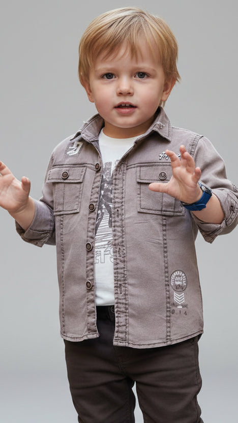Little Gentleman Denim Shirt Jacket & Trouser Set