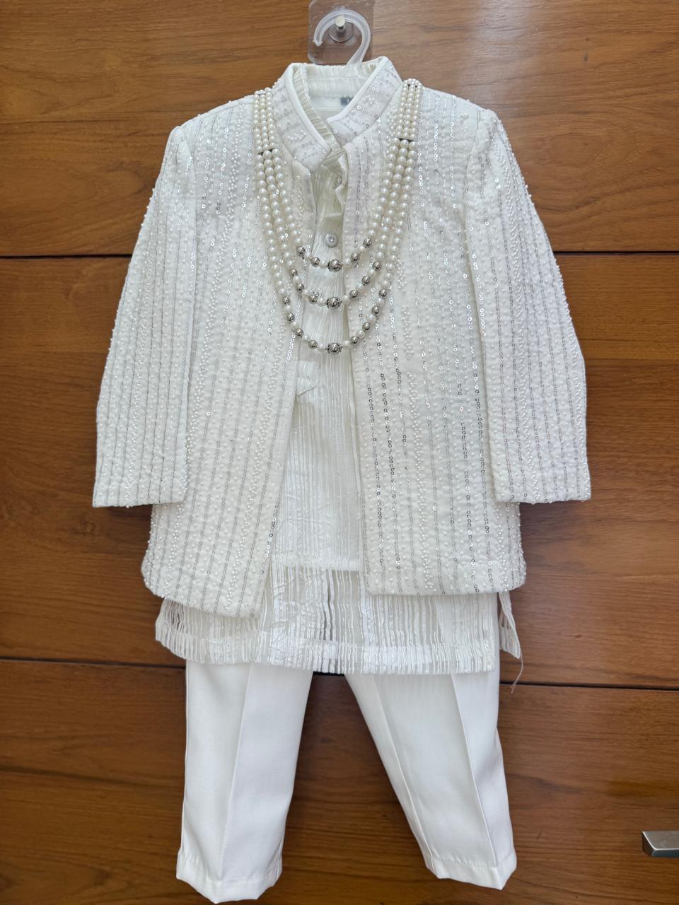 premium Royal White Sherwani Set for Boys [3 pcs set]