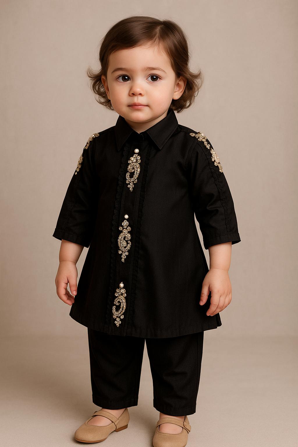 Regal black ethnic set with hand-embellished detailing—perfect for weddings, parties, and festive flair.