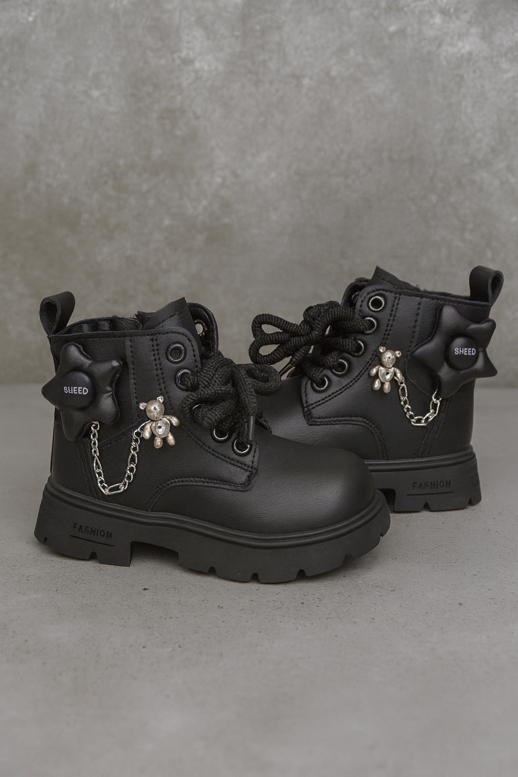 Stylish Teddy Charm Kids Combat Boots.
