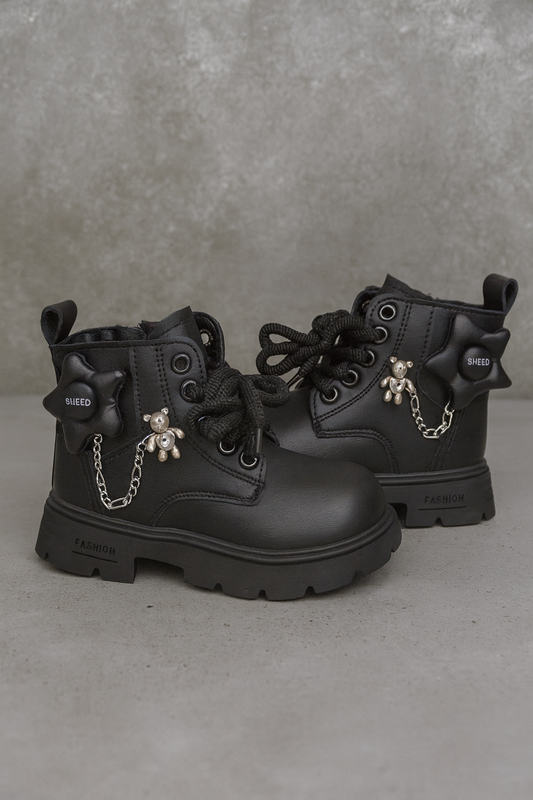 Stylish Teddy Charm Kids Combat Boots.