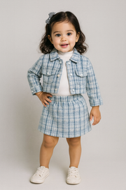 Blue Tweed Skirt &amp; Jacket Set for Girls {3 pcs set}