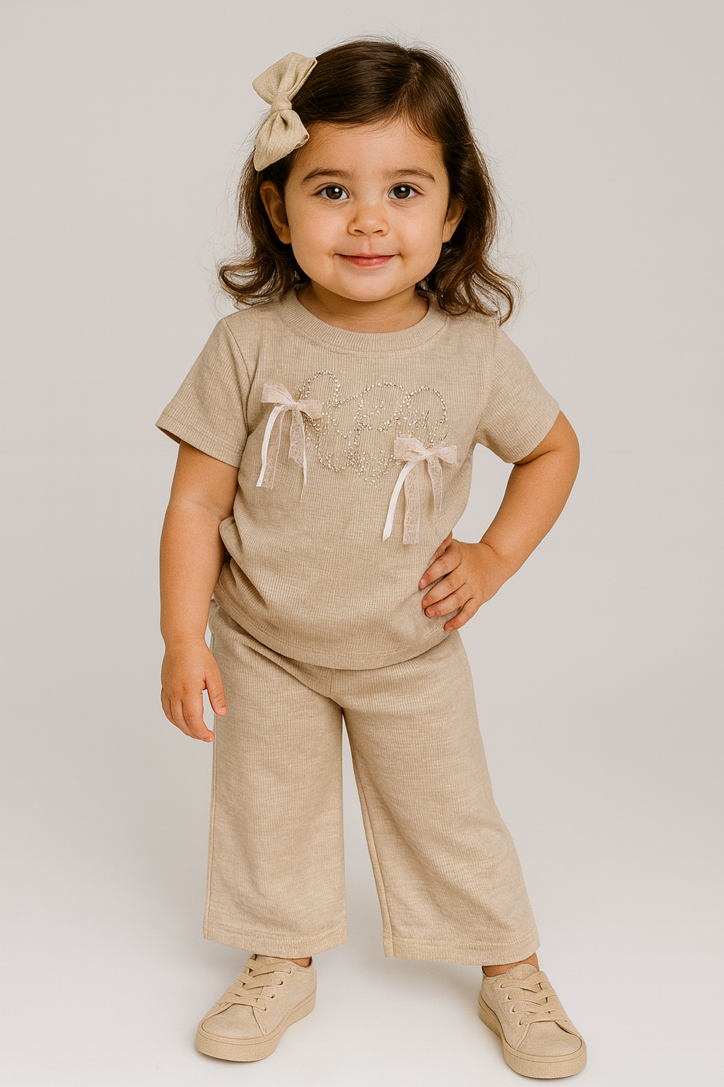 🌟 Beige Ribbed Two-Piece Set for Girls