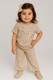 🌟 Beige Ribbed Two-Piece Set for Girls