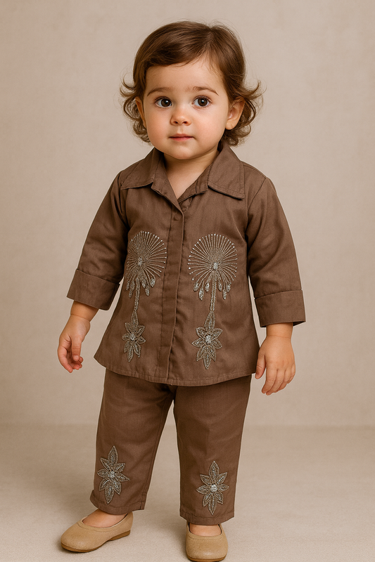 Elegant Satin Baby Set – Grey Embellished