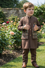 premium brown festive kurta set.