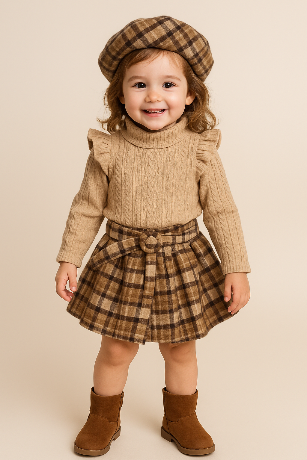 🧒 Stylish Autumn Plaid Outfit for Girls (3-Piece Set)