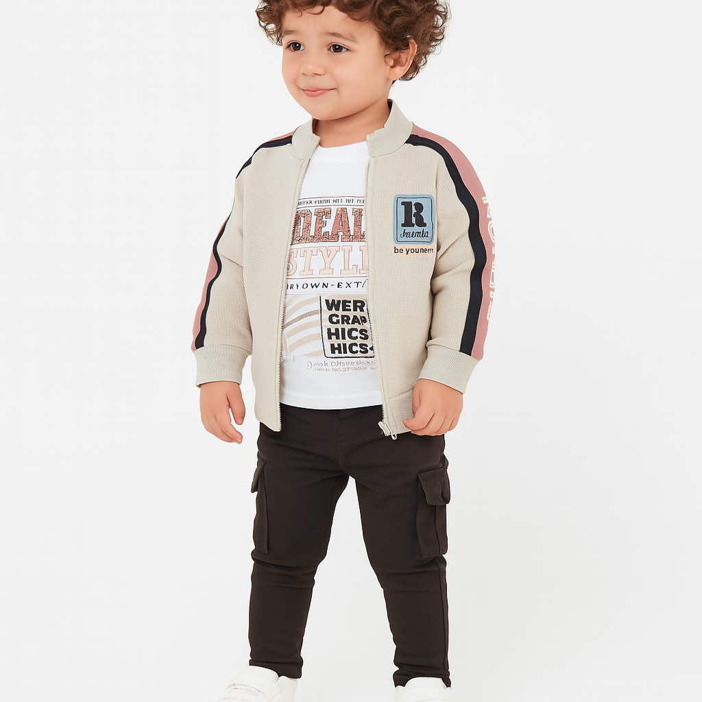 Trendy 3-piece winter outfit for boys — perfect for casual outings and everyday comfort.