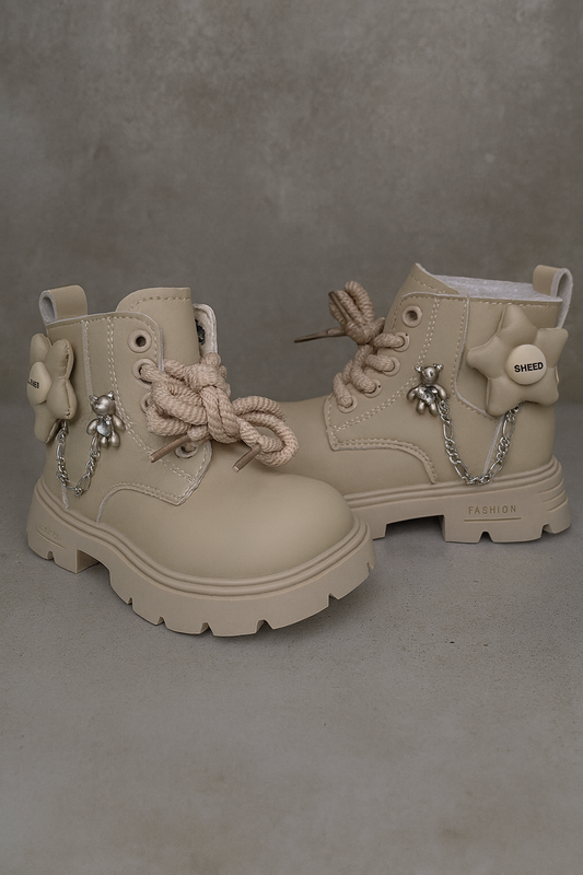 Stylish Teddy Charm Kids Combat Boots.