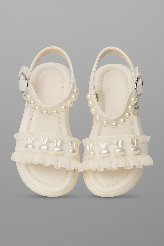 Step into cuteness with our pearl bunny ruffle sandals!"
