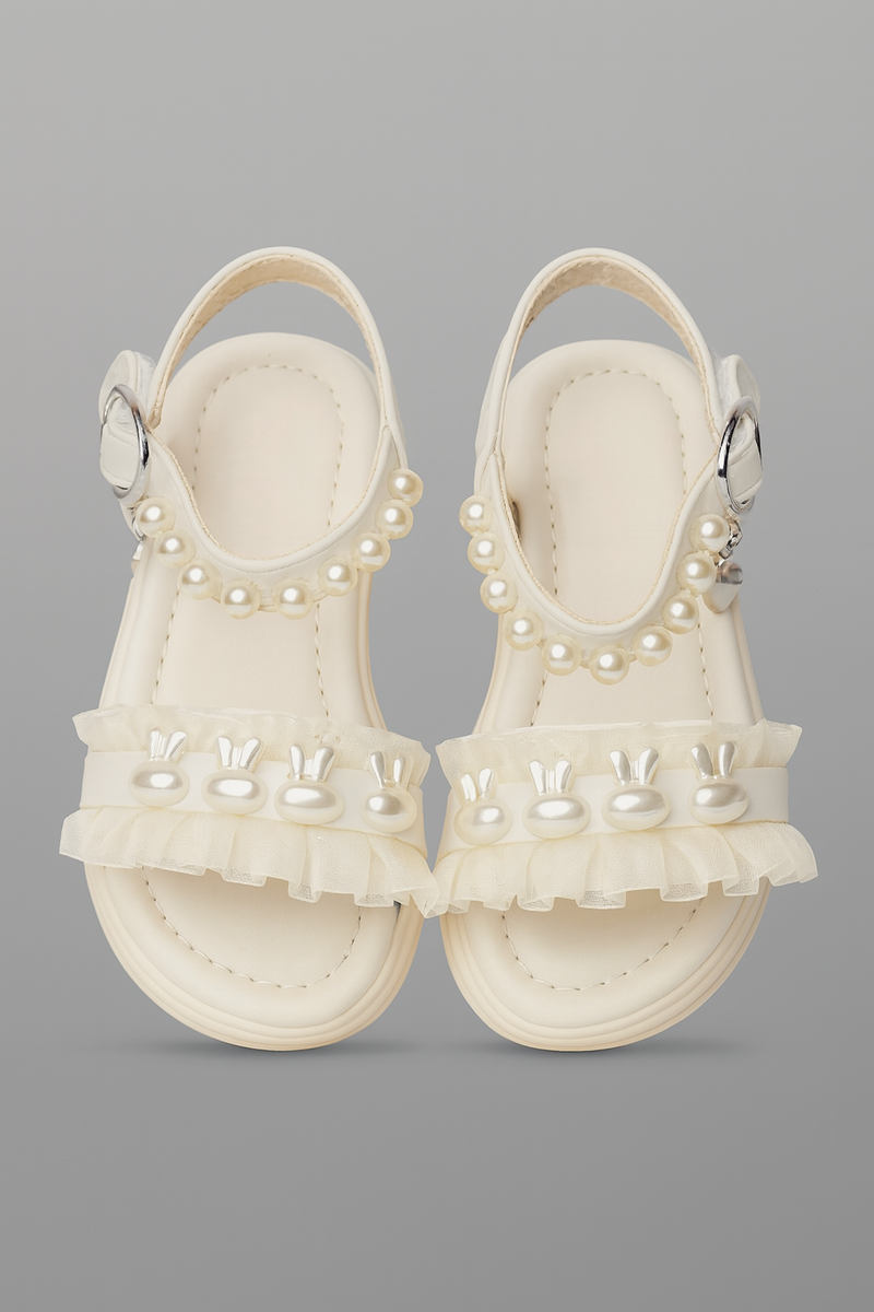 Step into cuteness with our pearl bunny ruffle sandals!"-zoom-