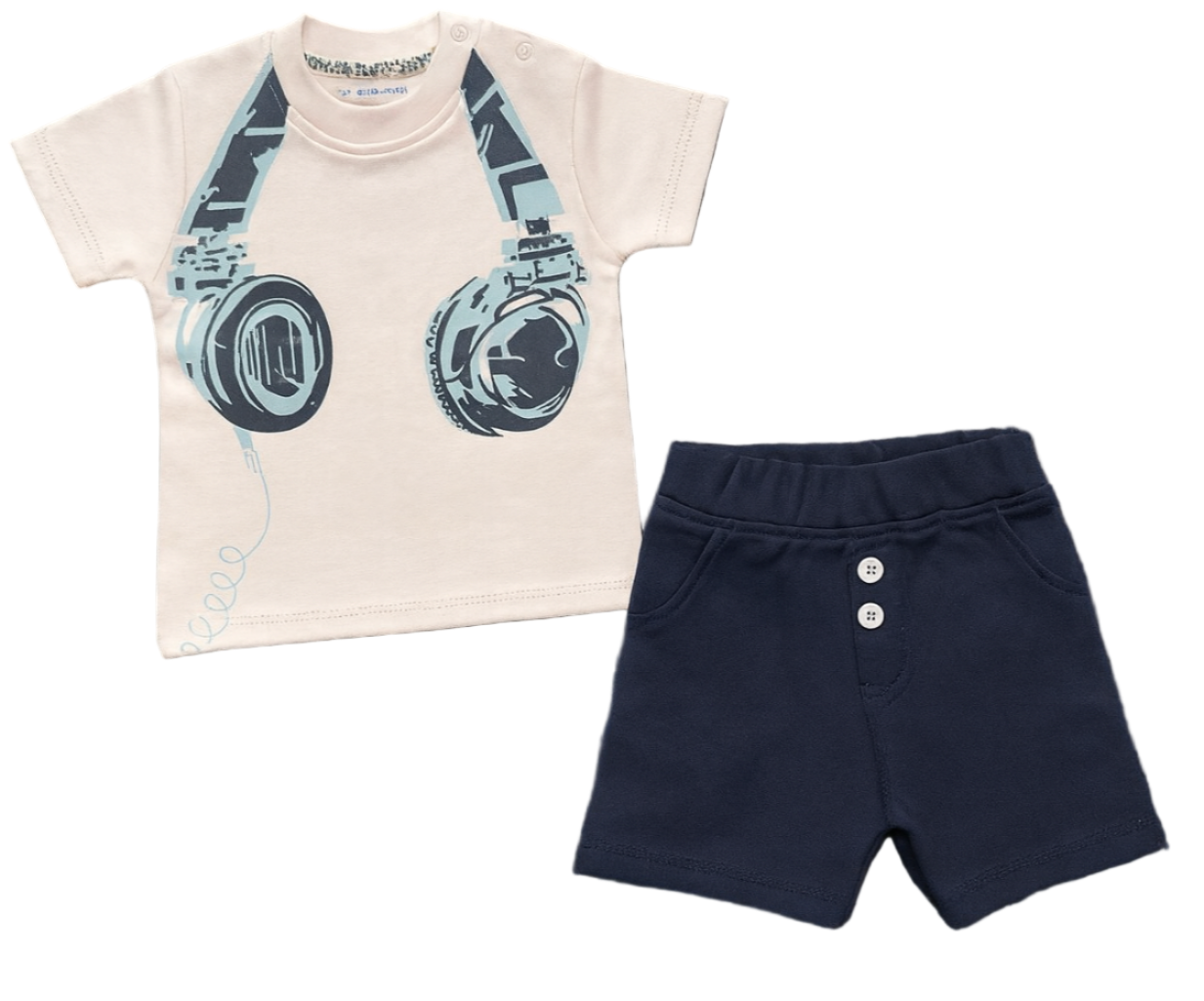 🎧 Cool &amp; comfy baby boy summer set – headphone print T-shirt with matching shorts!