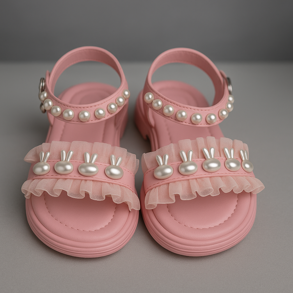 Step into cuteness with our pearl bunny ruffle sandals!"