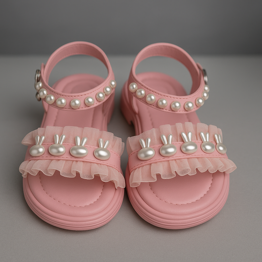 Step into cuteness with our pearl bunny ruffle sandals!"
