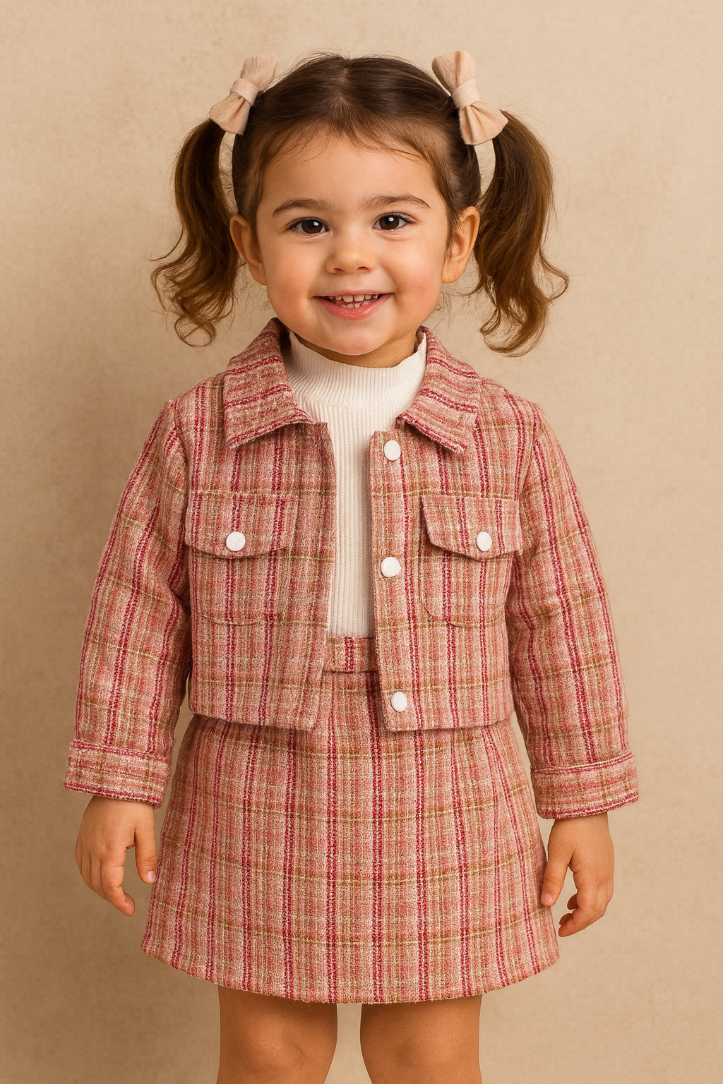 Blue Tweed Skirt &amp; Jacket Set for Girls {3 pcs set}