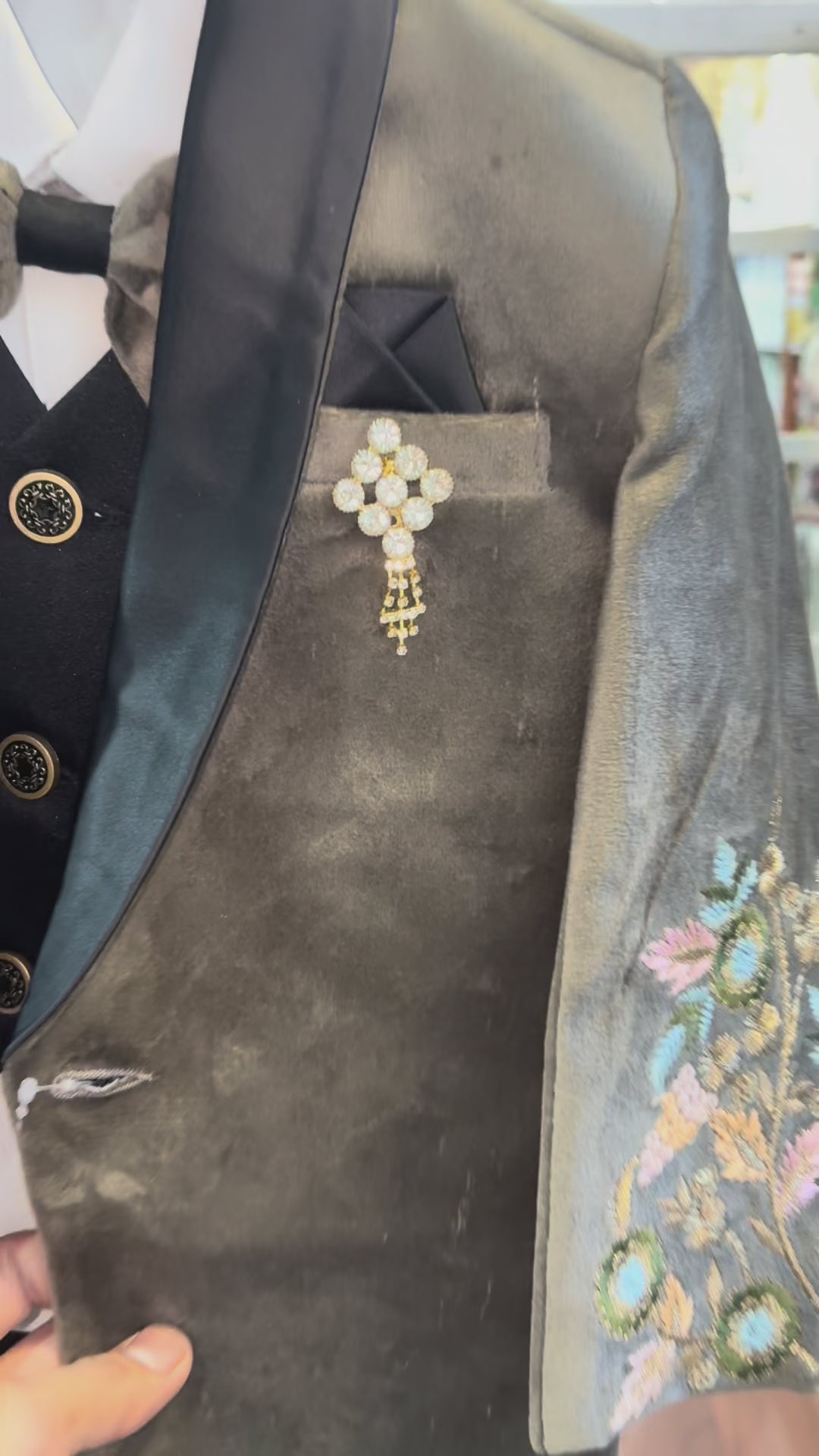 Load video: Kids Boys Luxury Velvet Suit with Embroidered Blazer &amp; Bow – Party Wear (2–13 Years)