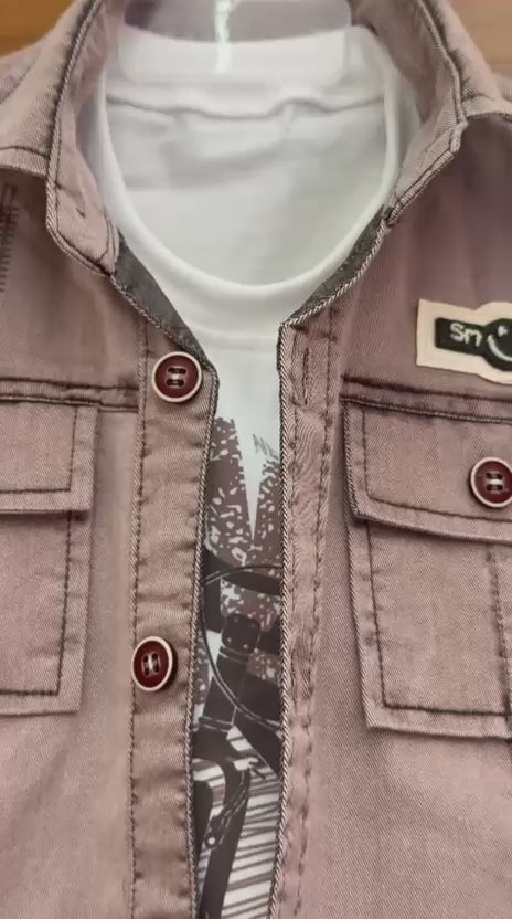 Load video: Little Gentleman Denim Shirt Jacket &amp; Trouser Set