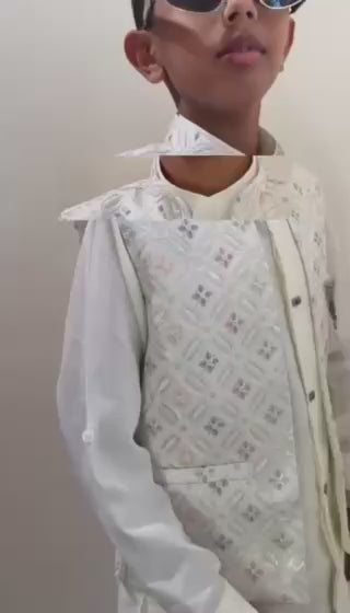 Load video: Premium white Embroidered Ethnic Wear Set.