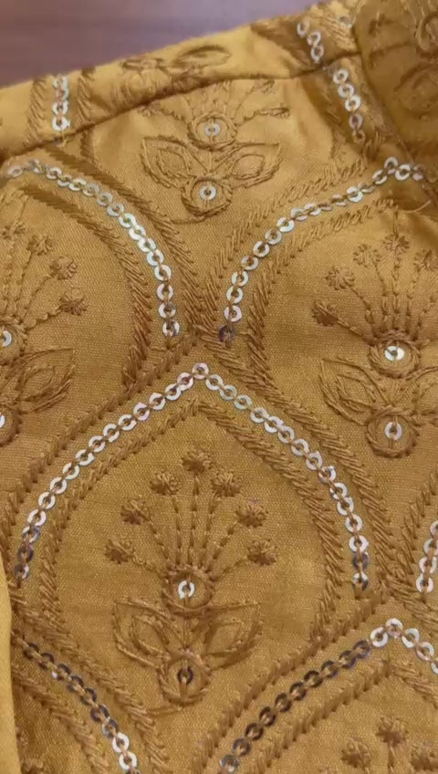 Load video: Mustard Gold Boys Ethnic Wear Set – Kurta, Jacket &amp; Dhoti Pant [4 pcs set]