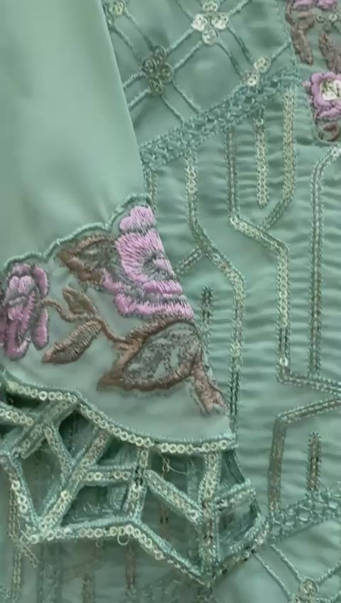 Load video: Mint Green Embroidered Party Wear Suit
