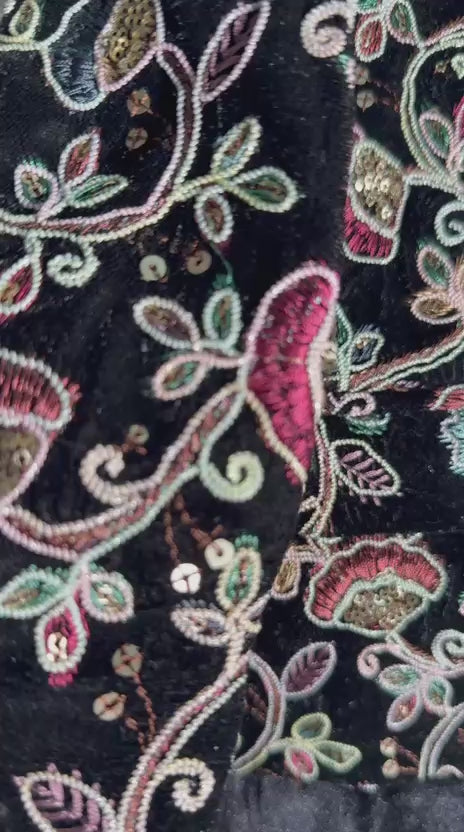 Load video: Designer Embroidered Velvet Baby Boy Outfit