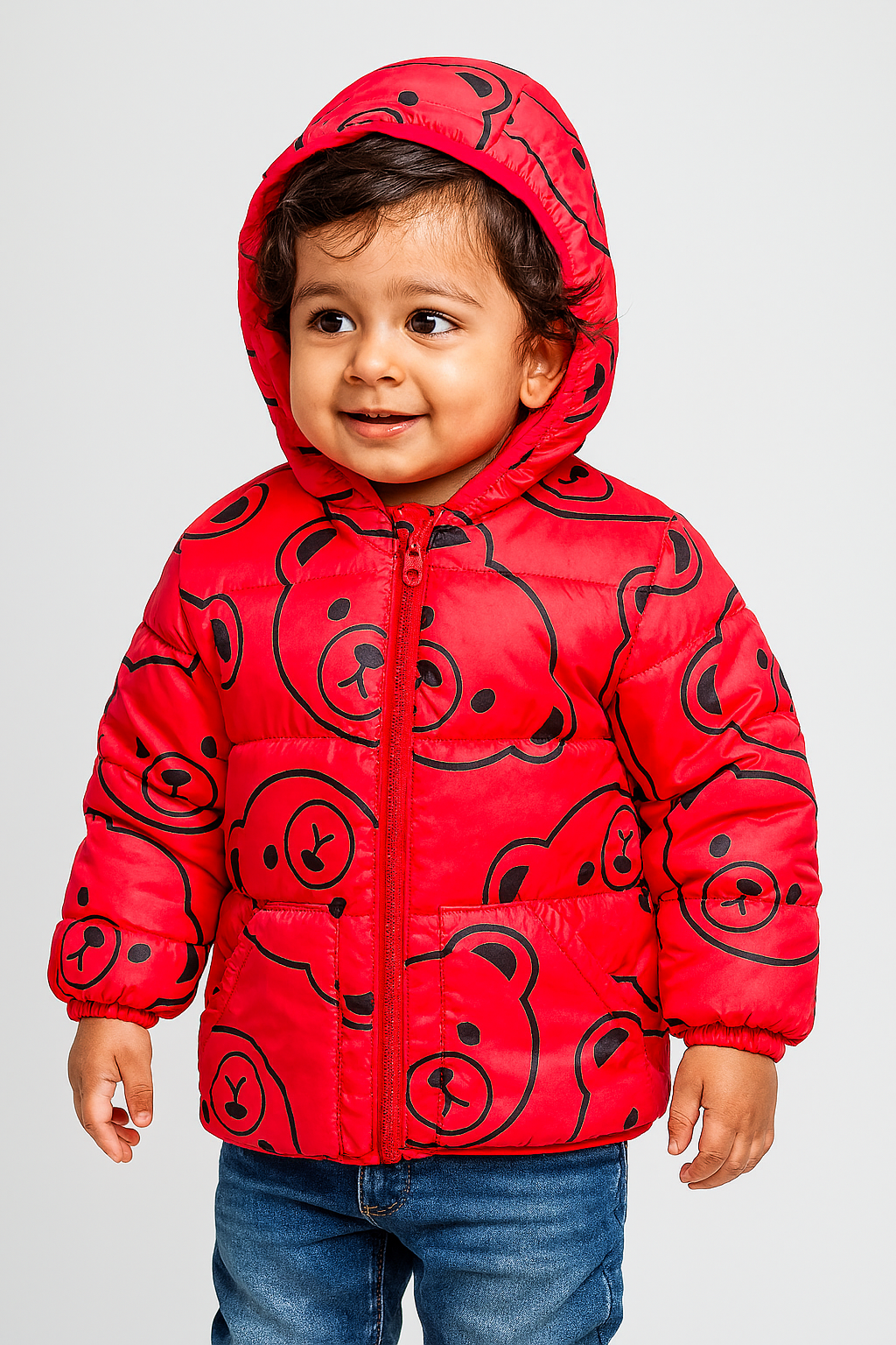 Bright, cozy, and teddy-cute—perfect winter warmth for your little one!