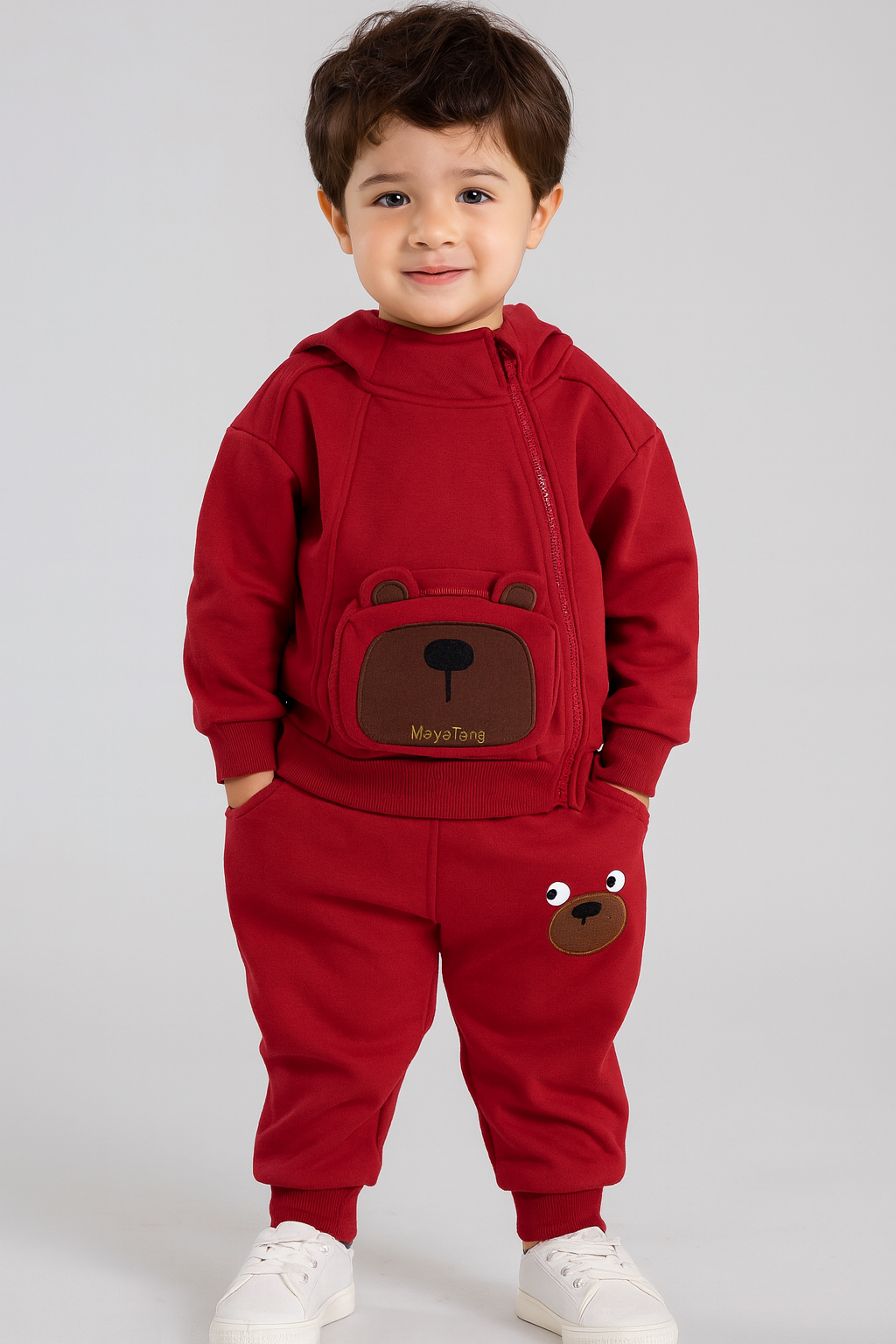 🧸 Cozy Bear Tracksuit for Kids – Red Edition