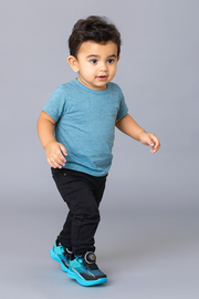 Bold turquoise-black sneakers with futuristic soles, perfect for your little explorer.